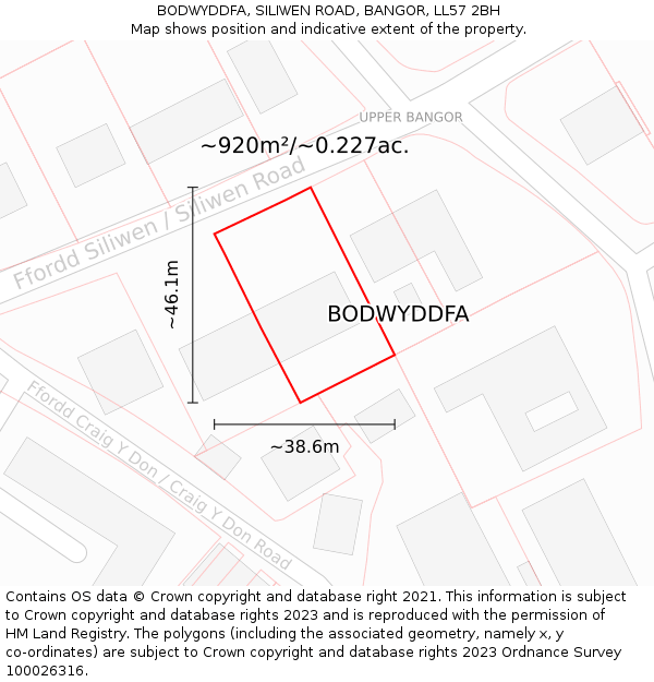 BODWYDDFA, SILIWEN ROAD, BANGOR, LL57 2BH: Plot and title map