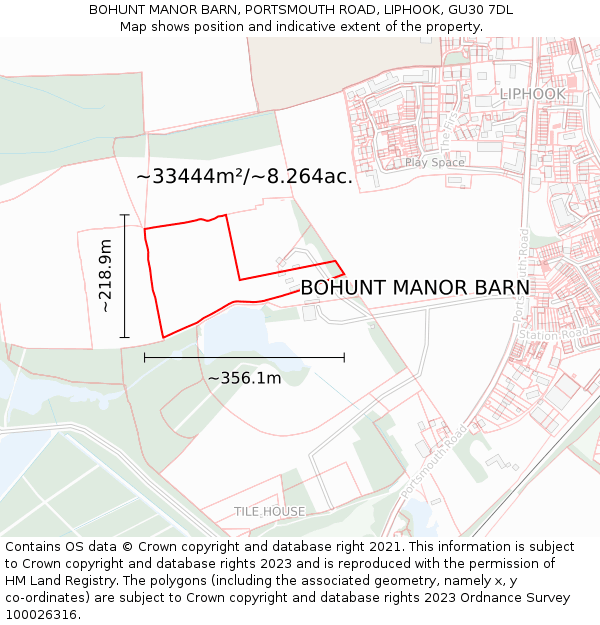 BOHUNT MANOR BARN, PORTSMOUTH ROAD, LIPHOOK, GU30 7DL: Plot and title map