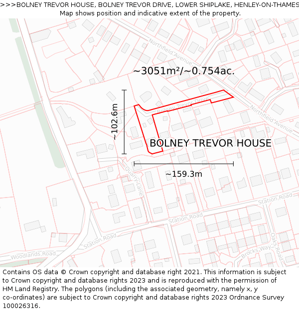 BOLNEY TREVOR HOUSE, BOLNEY TREVOR DRIVE, LOWER SHIPLAKE, HENLEY-ON-THAMES, RG9 3PG: Plot and title map