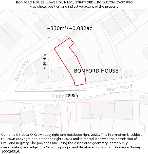 BOMFORD HOUSE, LOWER QUINTON, STRATFORD-UPON-AVON, CV37 8SG: Plot and title map