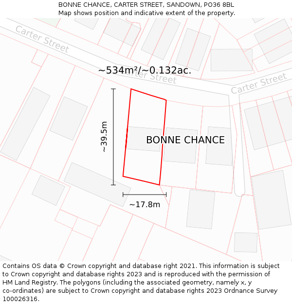 BONNE CHANCE, CARTER STREET, SANDOWN, PO36 8BL: Plot and title map