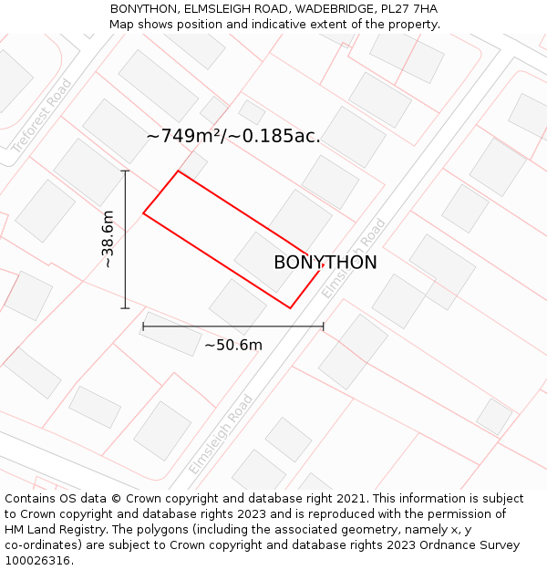 BONYTHON, ELMSLEIGH ROAD, WADEBRIDGE, PL27 7HA: Plot and title map