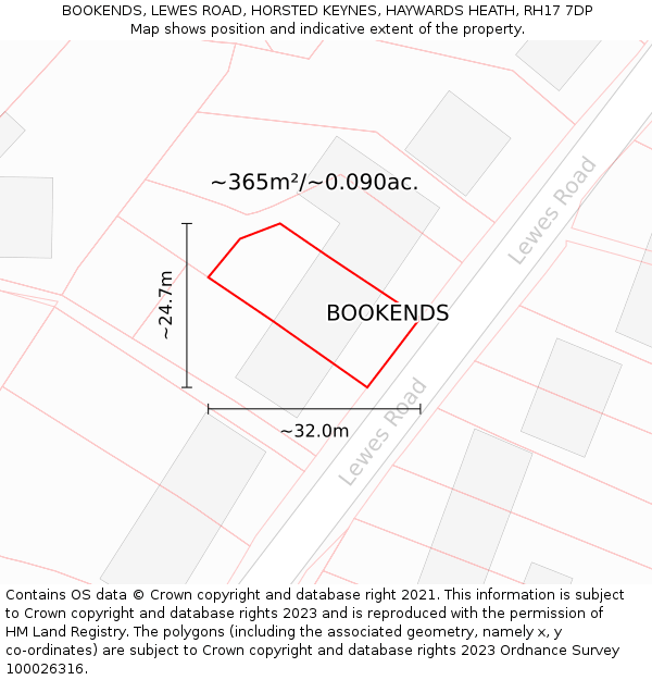 BOOKENDS, LEWES ROAD, HORSTED KEYNES, HAYWARDS HEATH, RH17 7DP: Plot and title map