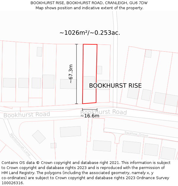 BOOKHURST RISE, BOOKHURST ROAD, CRANLEIGH, GU6 7DW: Plot and title map