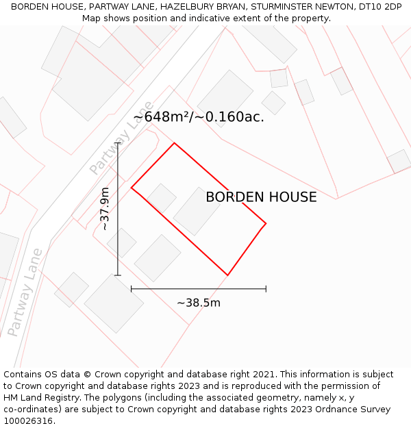 BORDEN HOUSE, PARTWAY LANE, HAZELBURY BRYAN, STURMINSTER NEWTON, DT10 2DP: Plot and title map