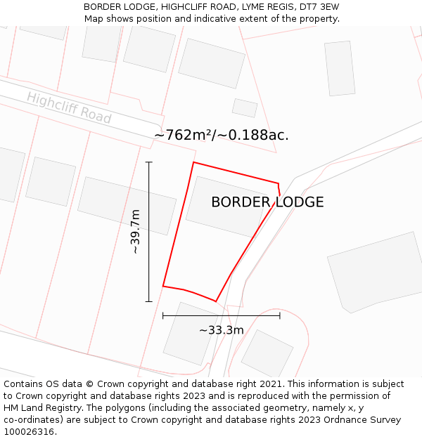 BORDER LODGE, HIGHCLIFF ROAD, LYME REGIS, DT7 3EW: Plot and title map