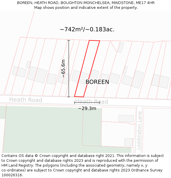 BOREEN, HEATH ROAD, BOUGHTON MONCHELSEA, MAIDSTONE, ME17 4HR: Plot and title map