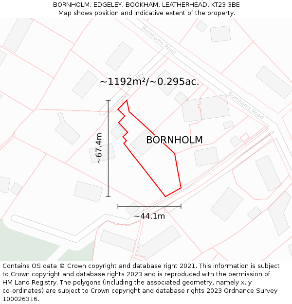 BORNHOLM, EDGELEY, BOOKHAM, LEATHERHEAD, KT23 3BE: Plot and title map
