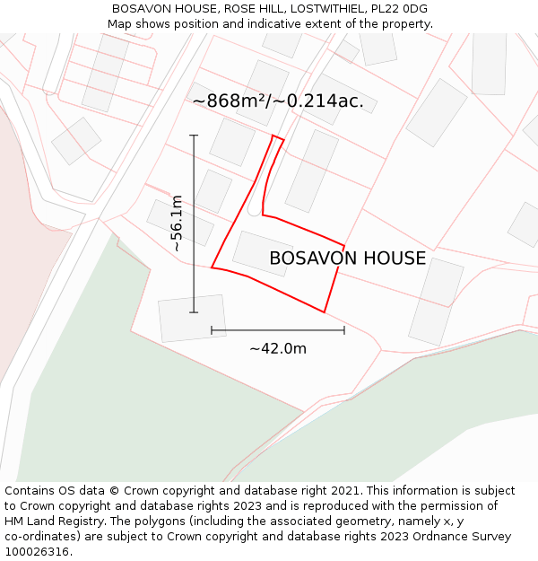 BOSAVON HOUSE, ROSE HILL, LOSTWITHIEL, PL22 0DG: Plot and title map