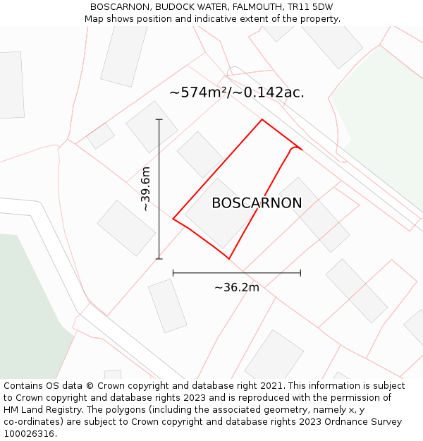 BOSCARNON, BUDOCK WATER, FALMOUTH, TR11 5DW: Plot and title map