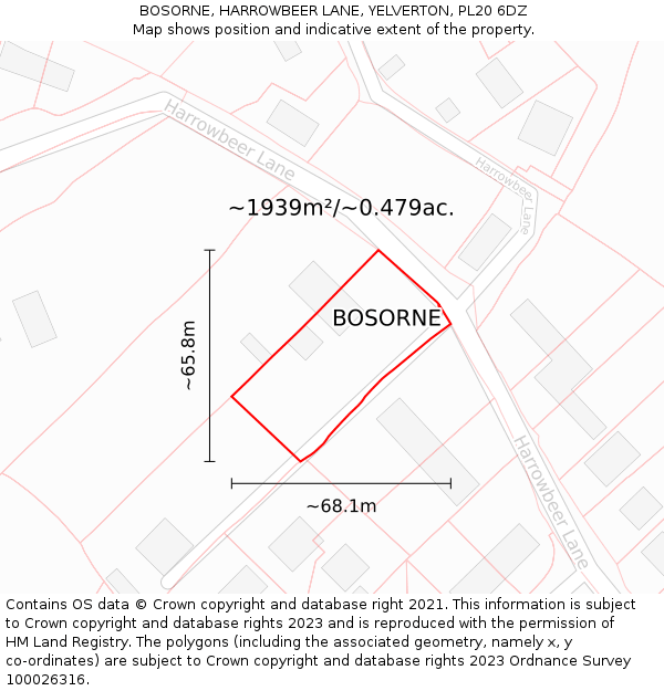 BOSORNE, HARROWBEER LANE, YELVERTON, PL20 6DZ: Plot and title map