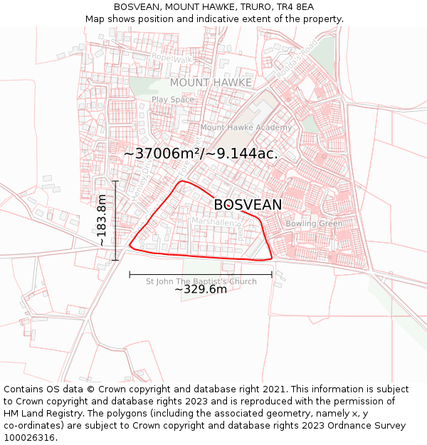 BOSVEAN, MOUNT HAWKE, TRURO, TR4 8EA: Plot and title map