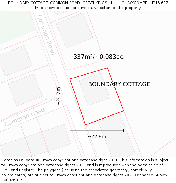 BOUNDARY COTTAGE, COMMON ROAD, GREAT KINGSHILL, HIGH WYCOMBE, HP15 6EZ: Plot and title map