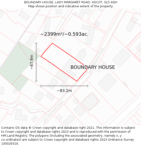 BOUNDARY HOUSE, LADY MARGARET ROAD, ASCOT, SL5 9QH: Plot and title map