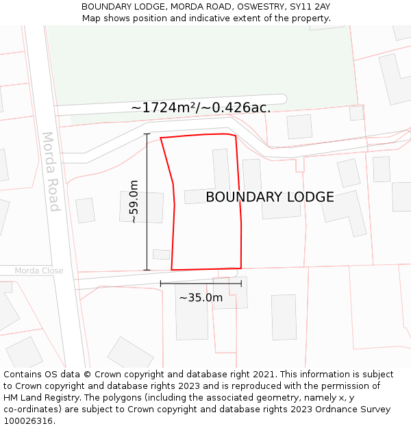 BOUNDARY LODGE, MORDA ROAD, OSWESTRY, SY11 2AY: Plot and title map