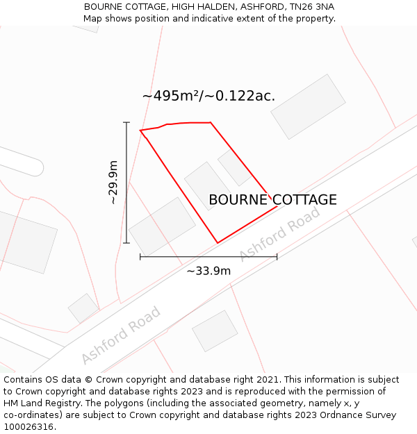 BOURNE COTTAGE, HIGH HALDEN, ASHFORD, TN26 3NA: Plot and title map