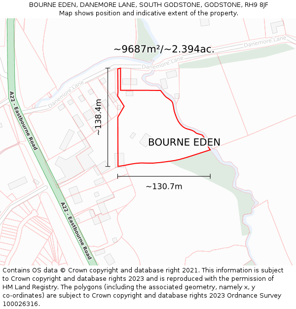 BOURNE EDEN, DANEMORE LANE, SOUTH GODSTONE, GODSTONE, RH9 8JF: Plot and title map