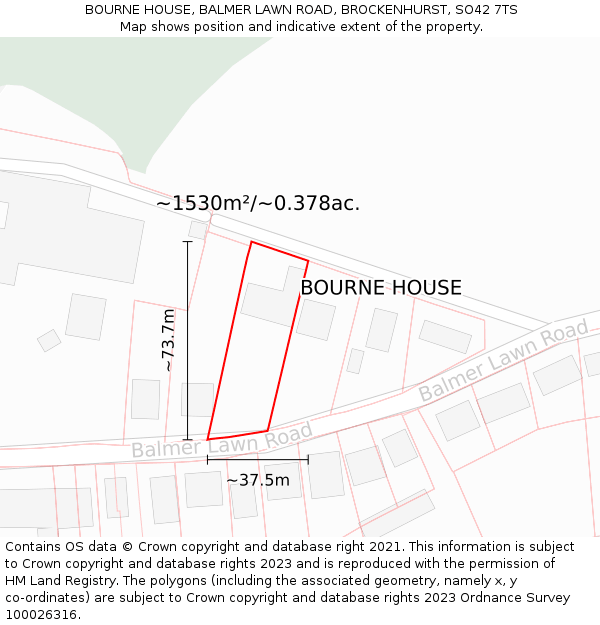 BOURNE HOUSE, BALMER LAWN ROAD, BROCKENHURST, SO42 7TS: Plot and title map