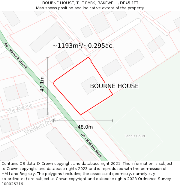 BOURNE HOUSE, THE PARK, BAKEWELL, DE45 1ET: Plot and title map