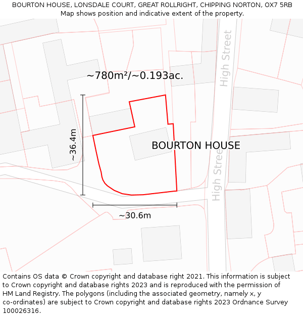 BOURTON HOUSE, LONSDALE COURT, GREAT ROLLRIGHT, CHIPPING NORTON, OX7 5RB: Plot and title map