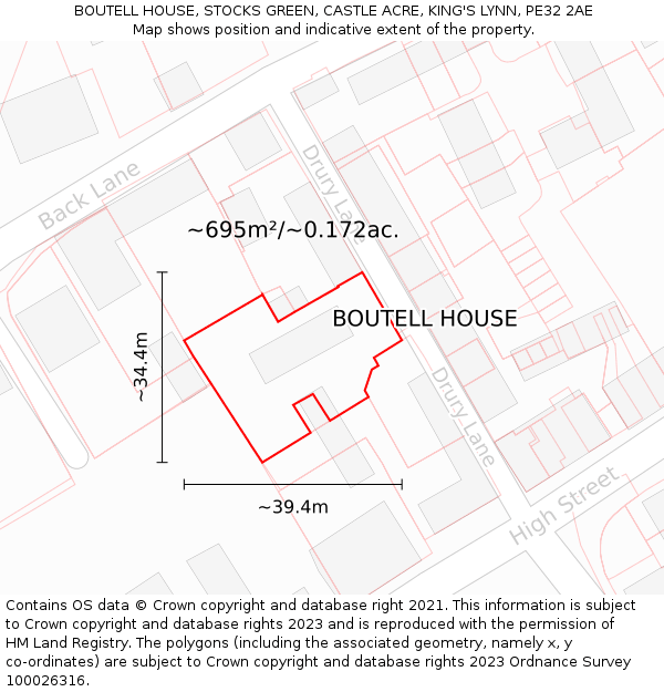 BOUTELL HOUSE, STOCKS GREEN, CASTLE ACRE, KING'S LYNN, PE32 2AE: Plot and title map