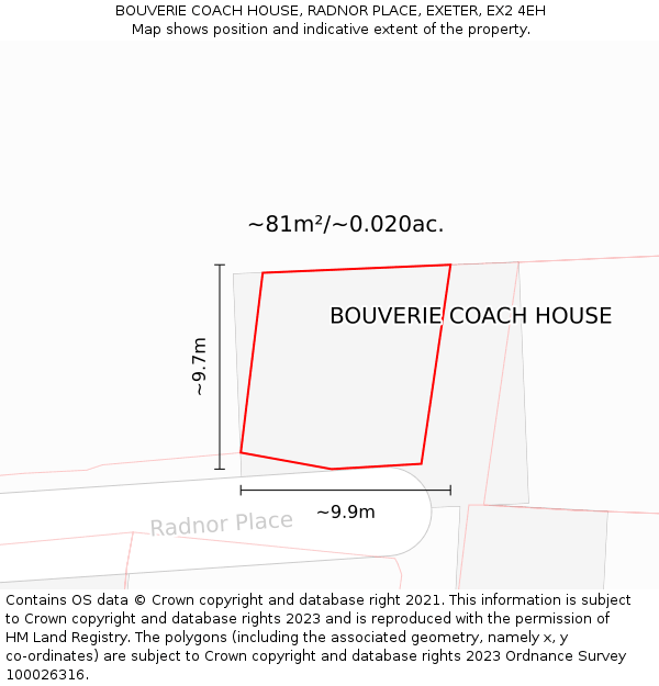 BOUVERIE COACH HOUSE, RADNOR PLACE, EXETER, EX2 4EH: Plot and title map