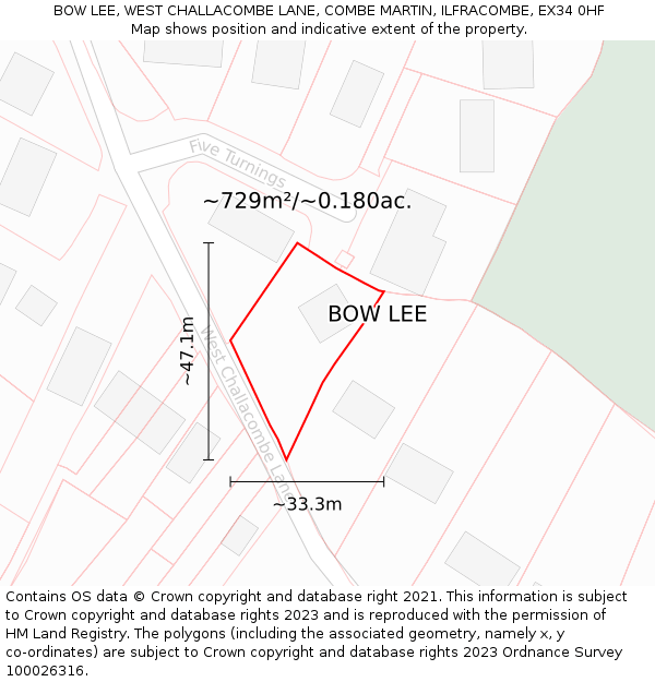 BOW LEE, WEST CHALLACOMBE LANE, COMBE MARTIN, ILFRACOMBE, EX34 0HF: Plot and title map