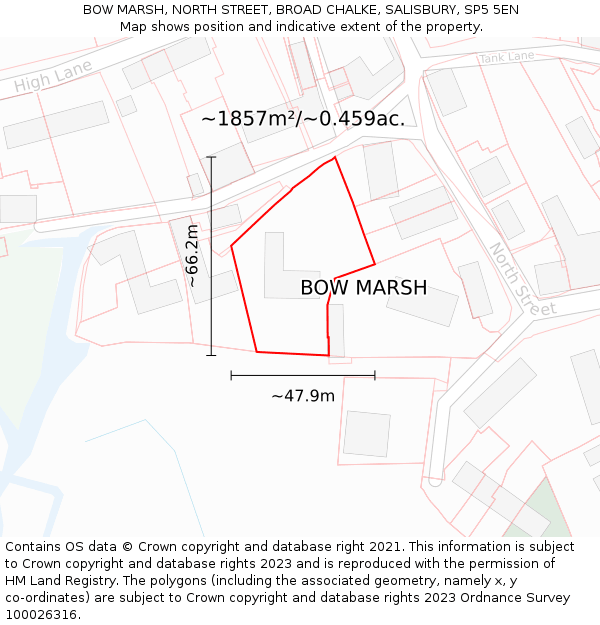 BOW MARSH, NORTH STREET, BROAD CHALKE, SALISBURY, SP5 5EN: Plot and title map