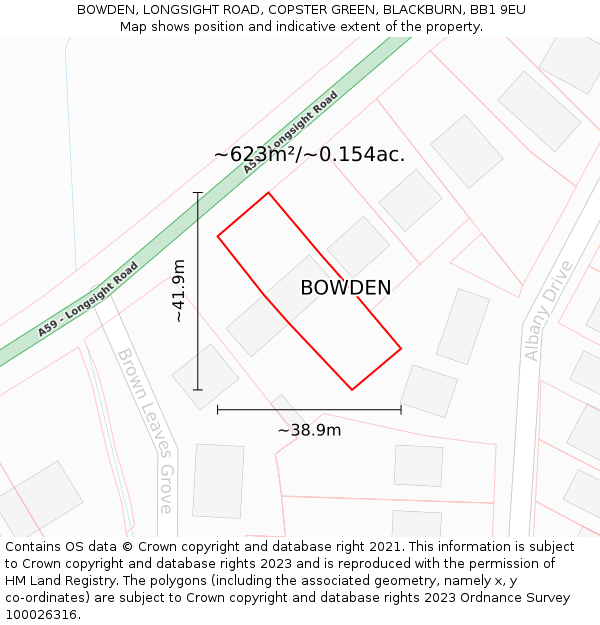 BOWDEN, LONGSIGHT ROAD, COPSTER GREEN, BLACKBURN, BB1 9EU: Plot and title map