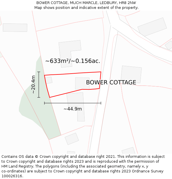 BOWER COTTAGE, MUCH MARCLE, LEDBURY, HR8 2NW: Plot and title map