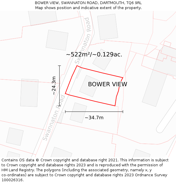 BOWER VIEW, SWANNATON ROAD, DARTMOUTH, TQ6 9RL: Plot and title map