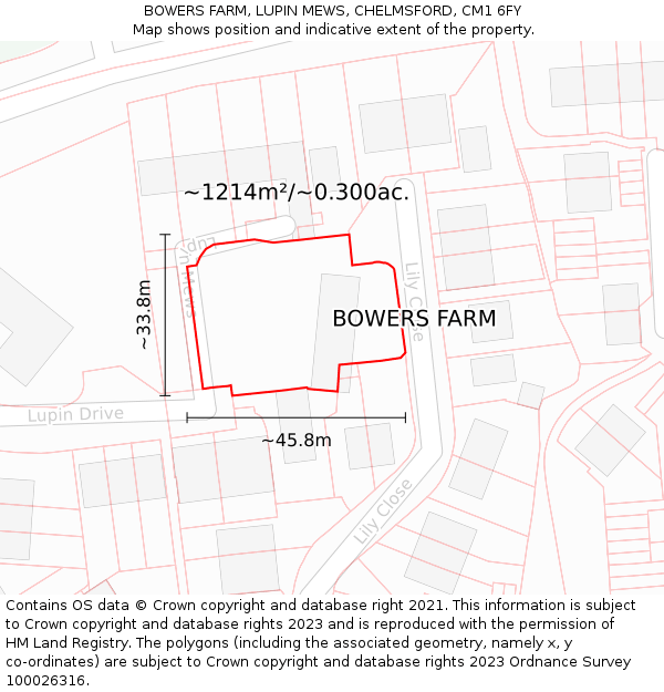 BOWERS FARM, LUPIN MEWS, CHELMSFORD, CM1 6FY: Plot and title map
