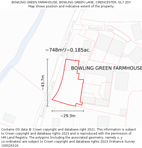 BOWLING GREEN FARMHOUSE, BOWLING GREEN LANE, CIRENCESTER, GL7 2DY: Plot and title map