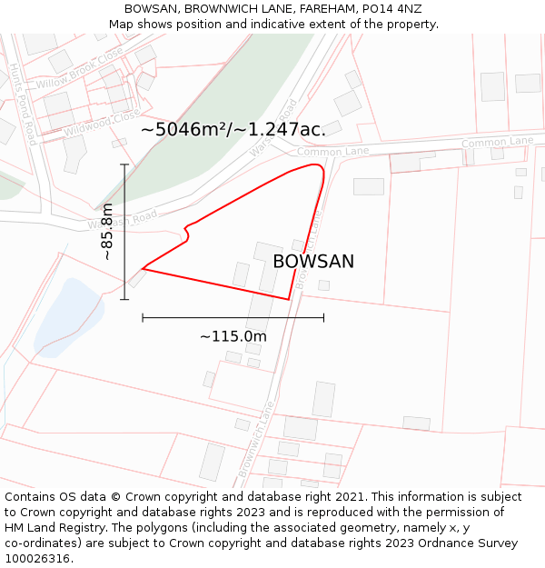 BOWSAN, BROWNWICH LANE, FAREHAM, PO14 4NZ: Plot and title map