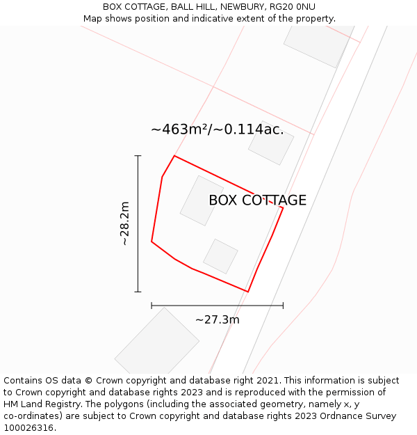 BOX COTTAGE, BALL HILL, NEWBURY, RG20 0NU: Plot and title map