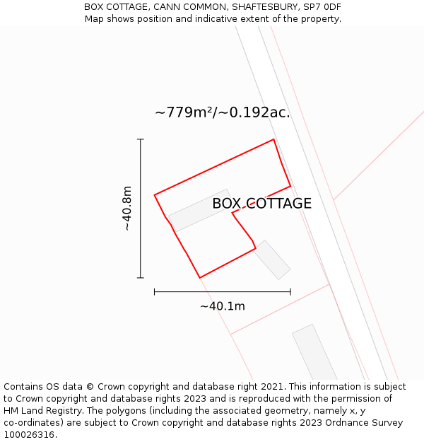 BOX COTTAGE, CANN COMMON, SHAFTESBURY, SP7 0DF: Plot and title map