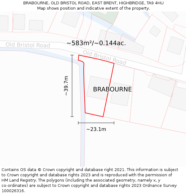 BRABOURNE, OLD BRISTOL ROAD, EAST BRENT, HIGHBRIDGE, TA9 4HU: Plot and title map