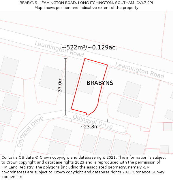 BRABYNS, LEAMINGTON ROAD, LONG ITCHINGTON, SOUTHAM, CV47 9PL: Plot and title map