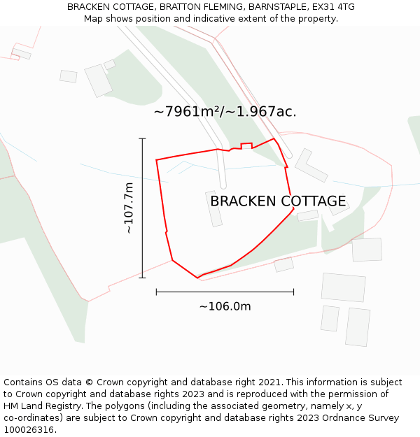 BRACKEN COTTAGE, BRATTON FLEMING, BARNSTAPLE, EX31 4TG: Plot and title map