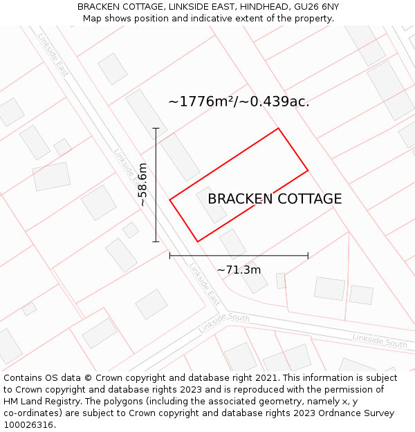 BRACKEN COTTAGE, LINKSIDE EAST, HINDHEAD, GU26 6NY: Plot and title map