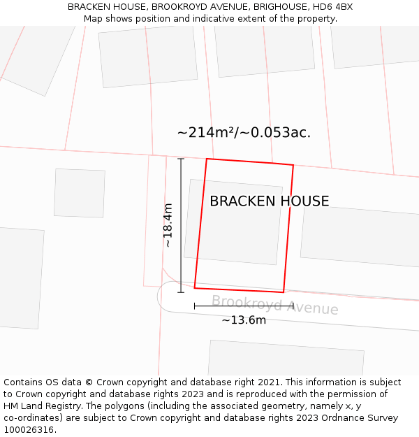 BRACKEN HOUSE, BROOKROYD AVENUE, BRIGHOUSE, HD6 4BX: Plot and title map