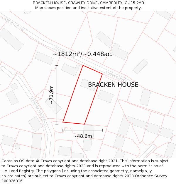 BRACKEN HOUSE, CRAWLEY DRIVE, CAMBERLEY, GU15 2AB: Plot and title map