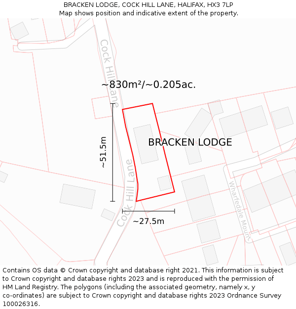BRACKEN LODGE, COCK HILL LANE, HALIFAX, HX3 7LP: Plot and title map
