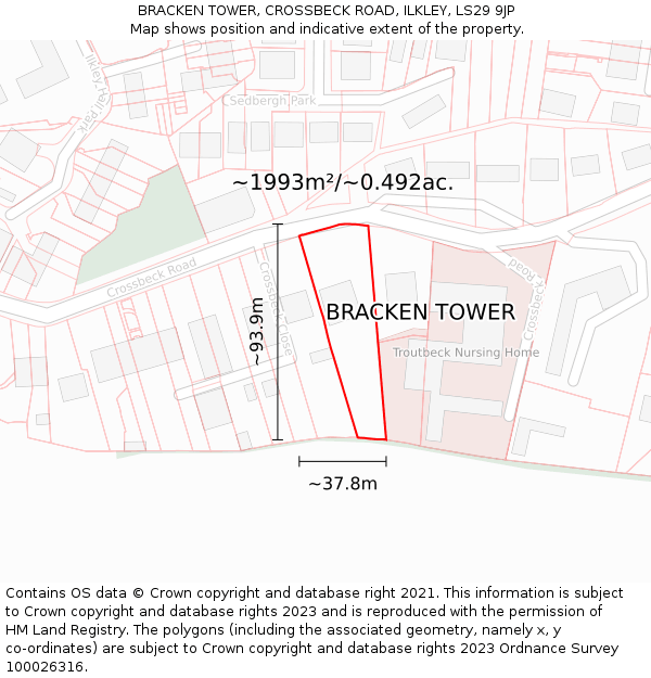 BRACKEN TOWER, CROSSBECK ROAD, ILKLEY, LS29 9JP: Plot and title map