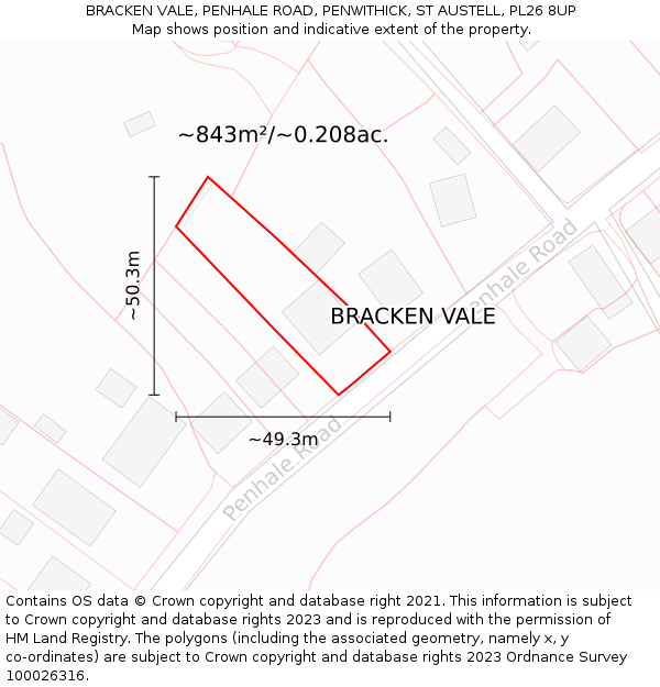 BRACKEN VALE, PENHALE ROAD, PENWITHICK, ST AUSTELL, PL26 8UP: Plot and title map