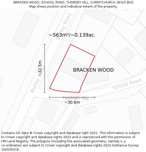BRACKEN WOOD, SCHOOL ROAD, THORNEY HILL, CHRISTCHURCH, BH23 8DS: Plot and title map