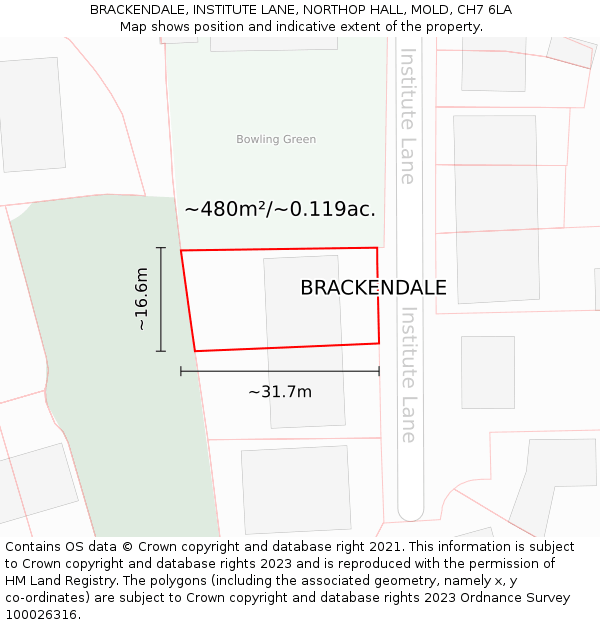 BRACKENDALE, INSTITUTE LANE, NORTHOP HALL, MOLD, CH7 6LA: Plot and title map