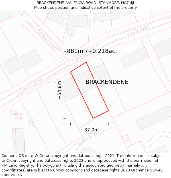 BRACKENDENE, VALENCIA ROAD, STANMORE, HA7 4JL: Plot and title map