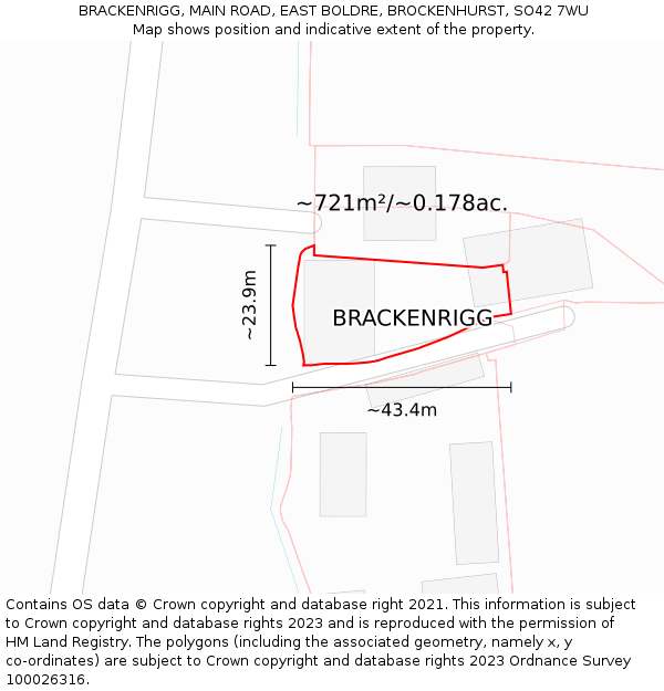 BRACKENRIGG, MAIN ROAD, EAST BOLDRE, BROCKENHURST, SO42 7WU: Plot and title map