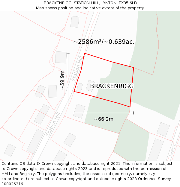 BRACKENRIGG, STATION HILL, LYNTON, EX35 6LB: Plot and title map